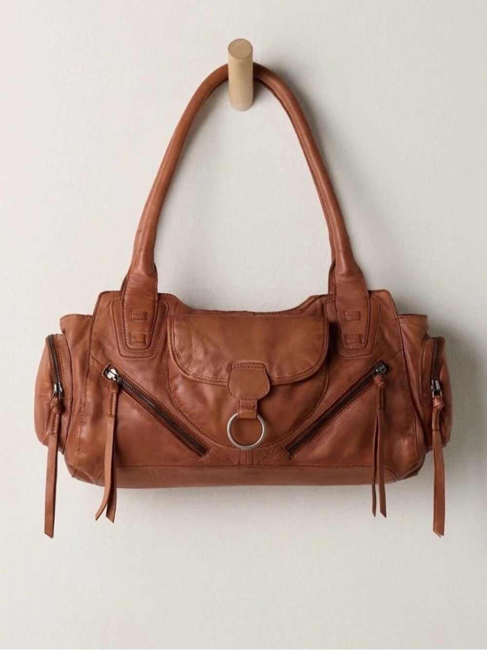 Free People Sabo East West Shoulder Bag Leather Saddle Y2K Boho Chic Vintage